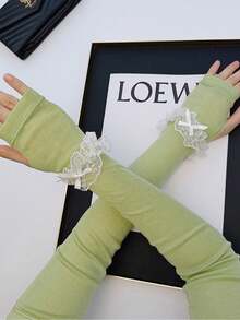 1 Pair Lace Bow Open-Finger Arm Sleeves, Soft Thin Breathable Styling Arm Warmers - Multicolor - View 9