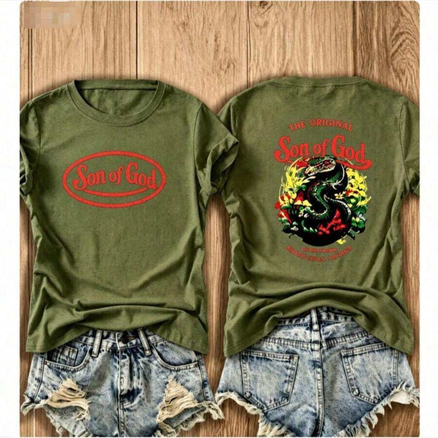 Women's Casual Cotton Round Neck Short Sleeve T-Shirt Graphic Print Pullover Tee Top - màu xanh lá - Xem 1