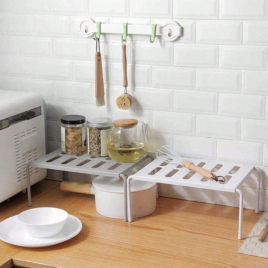 1 Set Adjustable Kitchen Storage Rack, Countertop / Cabinet / Under Sink Use, Expandable Hollow Design, Fits All Cabinet Sizes - Multicolor - View 1