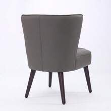 Armless Lounge Chair In Light Brown Genuine Leather – Solid Rubberwood Base, Modern Comfort - 灰色 - 查看 5