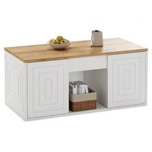 Mesa de centro para sala de estar, 46 x 95 x 45 cm, altura ajustável até aproximadamente 59 cm, com duas portas de armário e design minimalista. Mesa lateral em madeira natural, mesa de centro, escrivaninha. - Branco - Ver 11