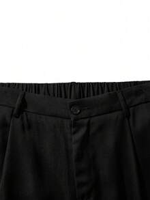 商務休閒黑色西裝長褲，半鬆緊腰褶皺寬鬆直筒男士休閒長褲 - 黑色 - 查看 6
