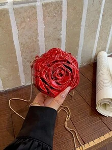 Mini Floral Acrylic Frame Red Evening Bag For Women, New Style Versatile Chain Shoulder Crossbody Bag - Red - View 7