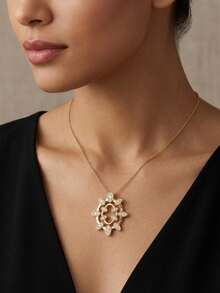 Collar colgante de lujo vintage chapado en oro para mujer, con incrustaciones de circonita cúbica, cadena ajustable para la clavícula, adecuado para uso diario, fiestas, vacaciones, regalo exquisito - Dorado - Ver 3
