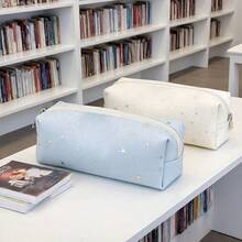 Star Polka Dot Ins Minimalist Canvas Pencil Case, Large Capacity Stationery Storage Bag, Durable Smooth Zipper - A - View 5