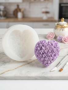 1pc Heart Rose Silicone Mold, Suitable For Cake Decoration, Chocolate, Pudding, Candy Silicone Mold - Multicolor - View 5