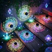 1pc Solar Mandala Garden Light, Colorful Projection LED Wall Lamp, Waterproof Outdoor Fence Decoration, Automatic Dusk To Dawn Patio Yard Stair Landscape Lighting, Bohemian Style Outdoor Decor, Christmas, Halloween And Holiday Gift - Colored Light Mandala - View 7