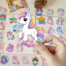 56pcs Cute Unicorn Transparent PET Stickers, Cross-Border Applicable, Dreamy Fairy Tale Rainbow Horse Pattern, Suitable For Planner And Tablet - 56pcs - View 2