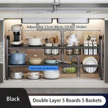 1 pieza Organizador y armario expandible debajo del fregadero, estante de gabinete de metal con cesta extraíble, organizador multifuncional negro que ahorra espacio para debajo del fregadero de la cocina y el baño, organizador y almacenamiento. Regalos de Acción de Gracias y Navidad - Negro - Ver 16