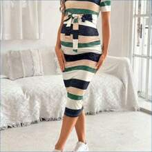HENG
  Vestido largo de punto elástico de maternidad con estampado de rayas de colores - Verde - Ver 1
