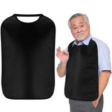 Single Layer Waterproof Elastic Neck Bib For Adults, Easy To Clean And Maintain Crumb Collector, Adult Elderly Disabled Mealtime Clothing Protector, Reusable Washable Stain-Resistant Bib, Black - Black - View 1