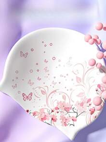 1PC Fashion Sakura Floral Pattern Swim Cap Elastic Silicone Waterproof Comfortable Women Swimming Accessories Caps - Multicolor - View 2
