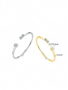 1 pieza Anillo abierto de plata de ley S925 con doble strass ultra fino, estilo minimalista de nicho frío, anillo apilable pequeño y exquisito personalizado, adecuado para el uso diario de las chicas, accesorio de mano versátil y casual para combinar con todo - cuadrado - Ver 12