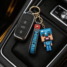 MINISO Minecraft Pixel Hero móc khóa đeo, mặt dây chuyền hoạt hình cao cấp, phụ kiện ba lô phong cách arcade, charm phong cách đường phố xanh đen, trang trí treo túi tote, điểm nhấn nội thất ô tô, chi tiết móc khóa cầm tay - Kiểu 1 - Xem 3