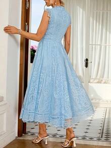 Women's Wedding Guest Dress, New And Elegant Fan-Shaped Lace Flared Dress, Retro Sleeveless Lace Dress, Suitable For Wedding Bridesmaid Dress, Evening Party, Casual Romantic Dates - 鵝黃色 - 查看 6