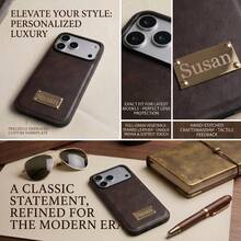 個性化客製化字母姓名 3D 浮雕手機殼，相容 iPhone 18 17 16 15 14 13 12 11 Pro Max Plus Air，奢華經典 PU 皮革保護殼，理想禮物 - 咖啡棕 - 查看 5