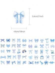 50 Peças Adesivos de Laço Azul para Scrapbook, Decalques para Diário, Caderno, Notebook, Capa de Telefone, Tablet, Skate, Bagagem, Decoração de Geladeira, Festa de Feriado, Presente, Materiais Escolares - Laço azul - Visão 6