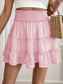 Women's Bohemian High Waist Mini Skirt With Ruffles And Shorts - Lightweight, 100% Polyester, Machine Washable, Solid Color For Casual And Formal Outfits - 羅莎 - 查看 2