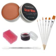 SFX Makeup Kit 12 Colors Face Body Oil Painting Stage Special Effects Halloween Wound Scar Wax Makeup Fake Rib Blood Spatula Paint - 5 piezas 03-6 Cepillos - Ver 8