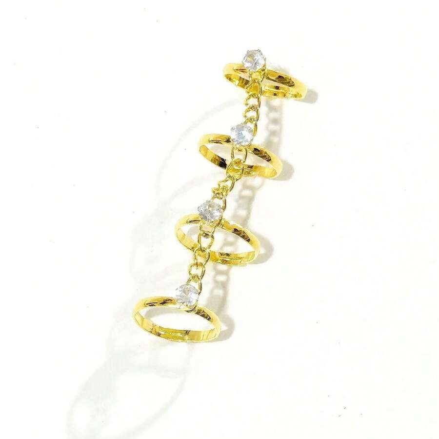 Nuevo anillo de moda multicapa para mujer, diseño único exquisito y simple, con incrustaciones de diamantes de imitación, anillo de joyería de mano versátil y de moda - Dorado - Ver 1