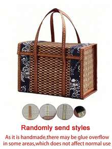 1pc Navy Floral Woven Picnic Basket, Vintage Pastoral Style Faux Rattan Square Storage Basket With Reinforced Handles And Large Capacity Design, Waterproof Lining For Thermal Insulation, Rectangular Woven Storage Box, Suitable For Picnic, Food & Snack Storage, Fruit Storage, Kitchen Organization, Home Decor, Gift Packaging - Multicolor - View 12