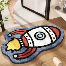 1pc Cartoon Rocket Shaped Floor Mat, Decorative Rug, Bedroom Decor, Floor Mat, Carpet, Home Decor, Living Room Rug, Small Living Room Rug, Bedroom Rug, Living Room Home Decor, Outdoor Rug, Washable Carpet - Multicolor B - View 2