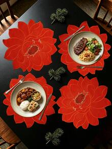 4/120pcs, Pink Lotus Embroidered Fabric Placemats, Waterproof & Oil-Resistant Table Mats, Washable & Odorless Bowl & Plate Pads, Suitable For Restaurant, Cafe, Homestay, Indoor & Outdoor Use, Fit For Festival, Party, Gathering, Birthday, Wedding, Dinner - Multicolor - View 12