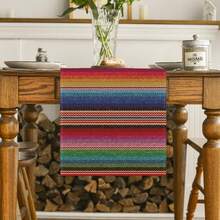 Mexican Colorful Stripes Serape Table Runner Holiday Party Decor Reusable Mexico Day Of The Dead Fiesta Kitchen Dining Table Runner Day Of The Dead Decorations - Multicolor - View 4