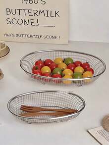 2Pcs Minimalist Stainless Steel Storage Basket Set, Kitchen Fruit Drainer Organizer, Countertop Container, Modern Home Organization Solution, Sleek Desk Decor, Everyday Clutter Reducer, Pantry Caddy, Stylish Living Space Accessory - View 3