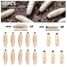 15pcs Worm/Soft - High Quality Floating PVC Material, Realistic Bee Pupae Bait, Cream White Soft Worm Lures For Salmon, Carp, Bass, Fly Fishing Outdoor Fishing Gear - Multicolor - View 5