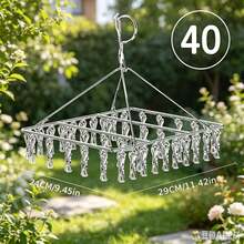 Stainless Steel Multi-Clip Drying Rack - Space-Saving Indoor/Outdoor Drying Rack, Sturdy Reinforced Household Sock Clip Drying Rack, Suitable For Balcony, Bathroom And Laundry Room - Easy To Clean Rust-Proof, Apartment Living Essential, Compact Laundry Storage, Balcony Drying Rack, Fixed Clothes Drying Rack, Heavy Duty Drying Rack - Silver - View 12