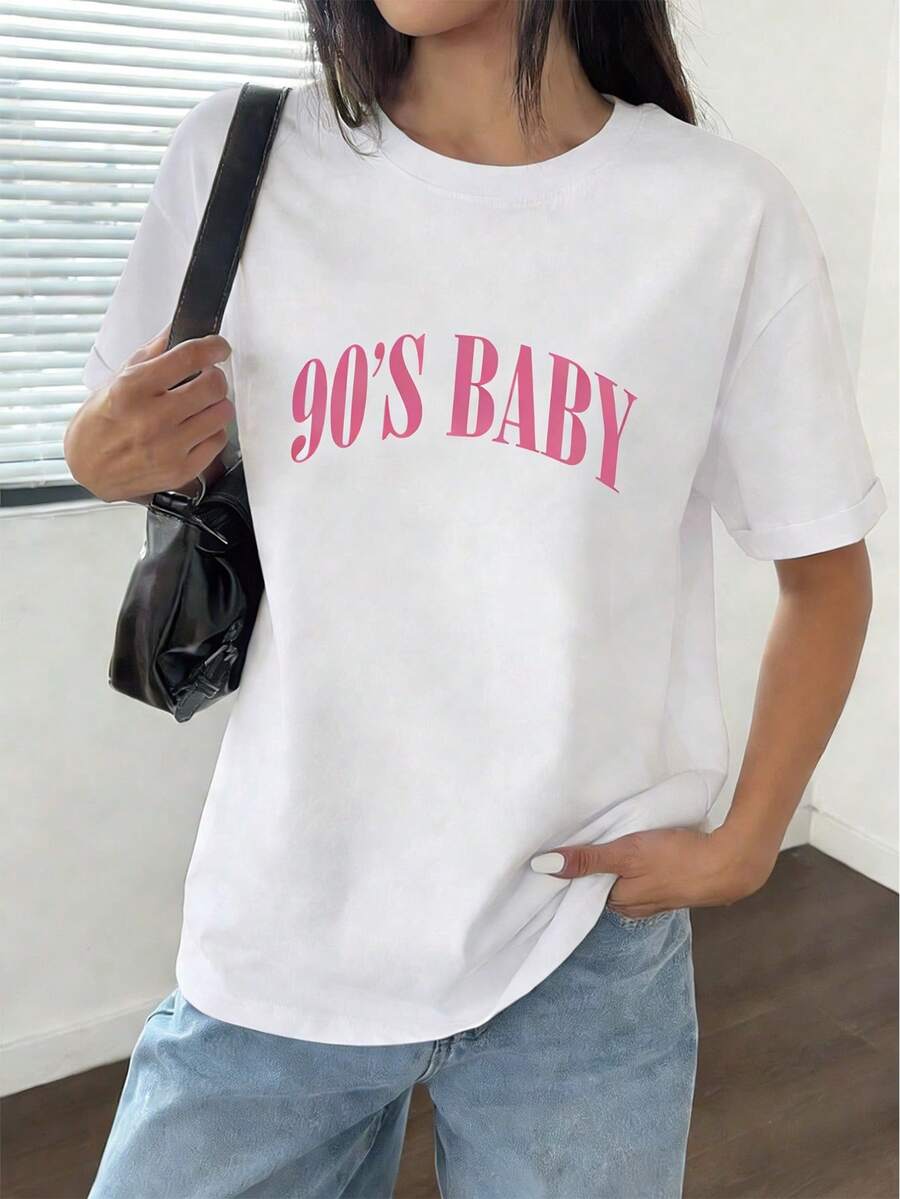 Off-The-Shoulder T-Shirt With Letter Print - White - View 1