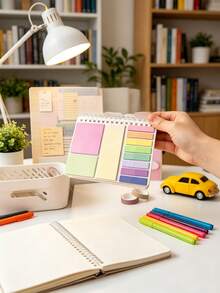 5pcs/1pc Multi Functional Note Pad Combination Sandwich Notebook With Adhesive Ins Style Index Sticker, Soft Wire Circle, Horizontal Line, Loose Leaf Notebook - one-size - View 7