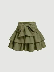 Minifalda de volantes escalonados a la moda con diseño de lazo, apta para todas las estaciones - [Blanco] - Ver 6