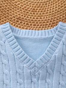 Boys' Preppy Solid Color Cable Knit Sweater Vest - Baby Blue - View 3