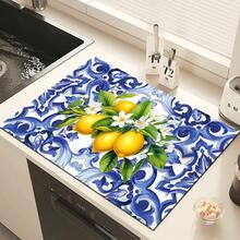 1pc, Home Decor, Vintage Lemon Pattern Printed Absorbent Mat, Dish Drying Mat, Espresso Machine Countertop Absorbent Mat, Draining Mat, Sink Drainage Mat, Soft Faucet Absorbent Mat, Sink Coaster, Kitchen Supplies, Bathroom Supplies - Multicolor - View 10