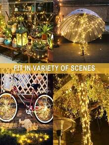 1pc Solar String Lights,Garden Solar Lights Outdoor Waterproof,32M/22M/17M/12M/7M Solar Fairy Lights,8-Modes LED String Lights,For Outside Garden Patio Yard Fence Christmas Tree Decoration,Wedding, Party,Home,Lawn,Holiday Decor - Black - View 8