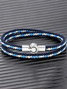 1 pieza Pulsera de cuerda tejida a mano con diseño simple de color para hombres y mujeres, pulsera de cuerda tejida a mano de color, pulsera magnética para parejas - Pulsera con hebilla para contador de agua - Ver 5