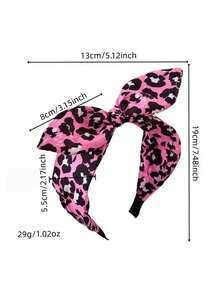 1 pieza Nuevo estilo diadema con lazo y orejas de conejo nudo estampado de leopardo rosa accesorio para el cabello para fiesta de vacaciones - Multicolor - Ver 4