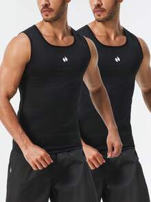 HOTSUIT 2pcs/Set Atasan Sauna Tanpa Lengan Pria, Tank Top Ketat untuk Latihan, Cocok untuk Olahraga di Gym - Hitam - View 5