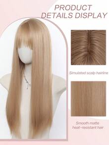 Wig Sintetis Panjang Lurus Warna Pink Keemasan dengan Poni untuk Wanita, Serat Tahan Panas, Cocok untuk Penggunaan Sehari-hari/Cosplay/Pesta/Lolita - MultiWarna - View 6