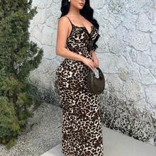 guangzhougaolangshangmao   Vestido ajustado de mujer con estampado de leopardo y encaje en parches - Multicolor - Ver 4