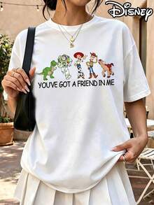 [Disney Officially Licensed] Women's Casual Short-Sleeve Crewneck Printed T-Shirt - Disney *Toy Story* Graphic And Lettering Print - White - View 1