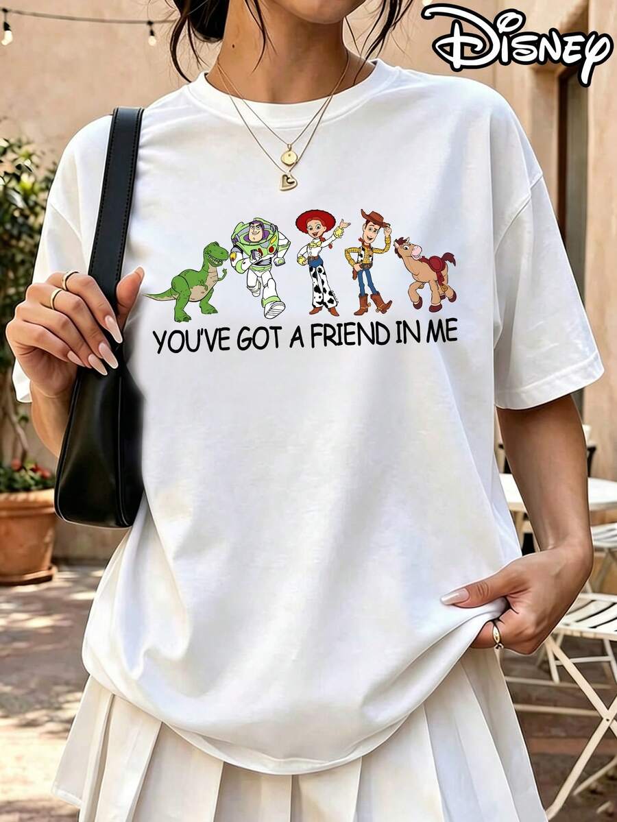 [Disney Officially Licensed] Women's Casual Short-Sleeve Crewneck Printed T-Shirt - Disney *Toy Story* Graphic And Lettering Print - White - View 1