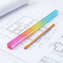 彩色直尺方塊幾何繪圖二合一工具 數學學習文具套組 繪圖測量文具 數學教學輔助 多功能塑膠幾何實體 開學季 - A - 查看 5
