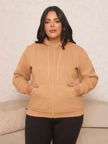 Women's Plus Size Blouse With Zipper, Pockets, And Fur Trim. - Mustard Yellow - View 2