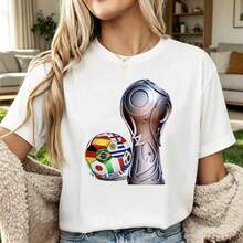 Vintage T-Shirt With  Gold Trophy Graphic - 白色 8 - 查看 7