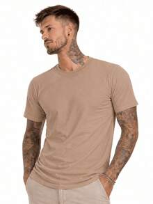 Men's Basic Casual Plain T-Shirt In Premium Combed Cotton, Sizes S To XL - Mocha Brown - View 6