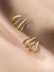 1 Pair S925 Sterling Silver Fashion Personalized Design Multi-Layer C-Shaped Stud Earrings For Women, Exquisite Luxury High-End Niche Ear Jewelry, Ins Artistic Versatile Ear Cartilage Studs, Gift For Best Friend/Girlfriend - Geometric - View 7