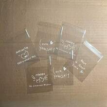 100/200pcs, Transparent Heart 4-In-1 Self-Adhesive Bags, Letter Pattern Packaging Bags, The Perfect Choice For Small Gift Wrapping, Party Favor Gift Bags - Clear - View 2